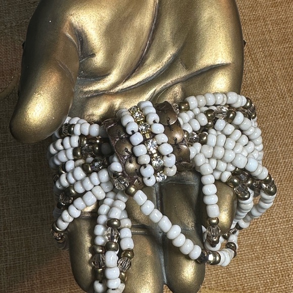 multi strand, beaded necklace, silver gold, with matching bracele - Picture 4 of 17